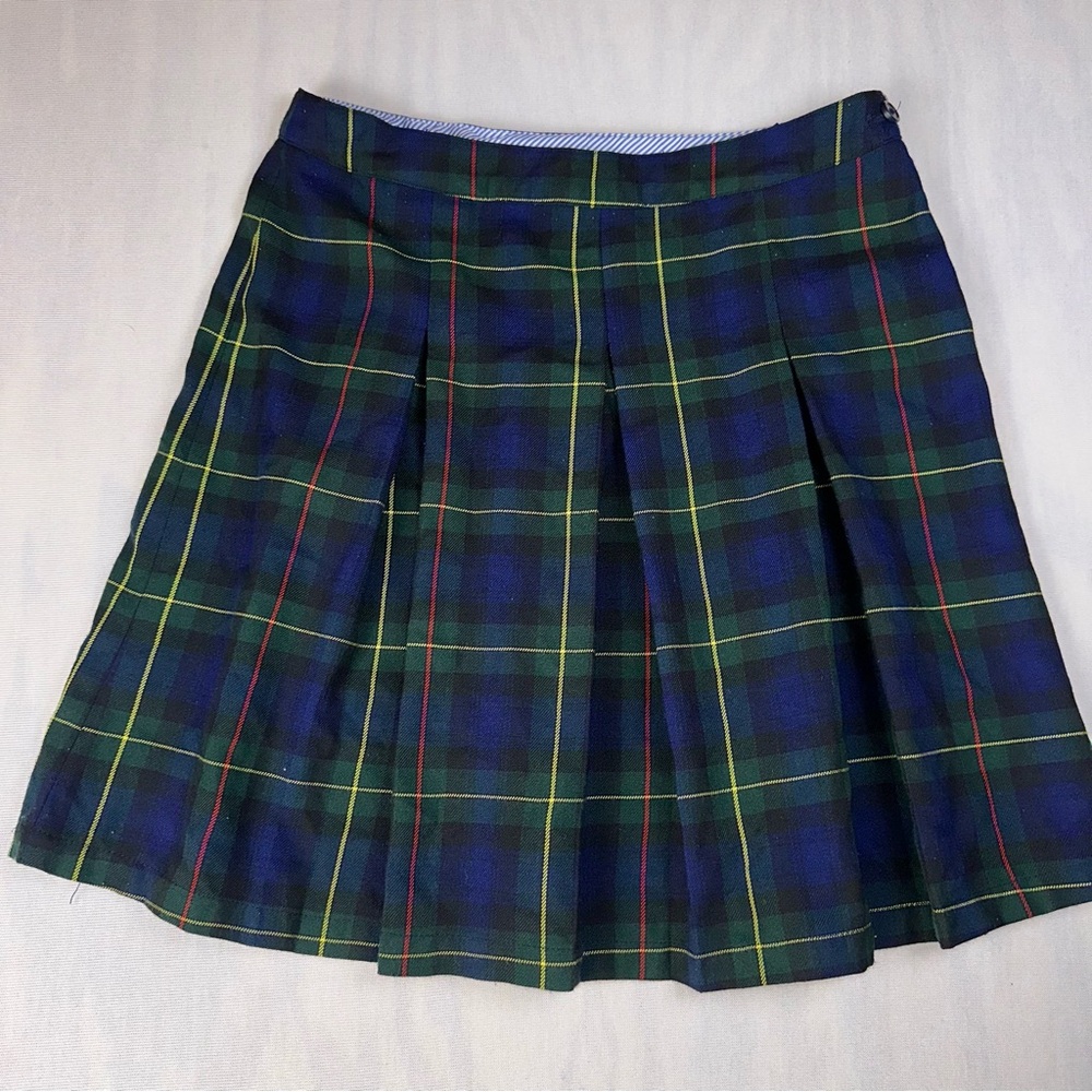 Tommy Hilfiger Green & Blue Tartan Plaid Pleated Skater Academia Skirt S: 12.5